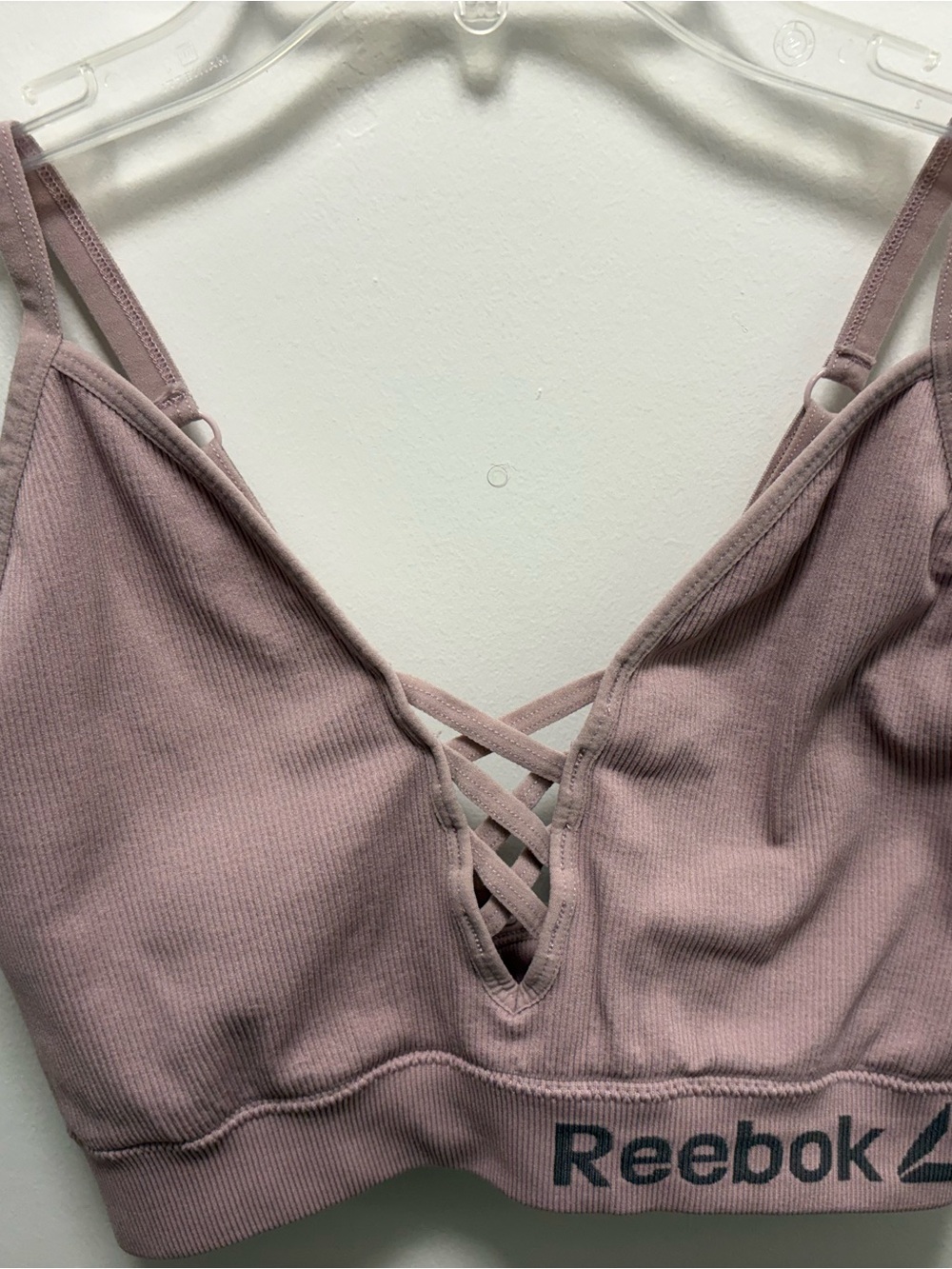 Reebok Mauve Ribbed Strappy V-Neck Sports Bralette Bra Size XL GUC